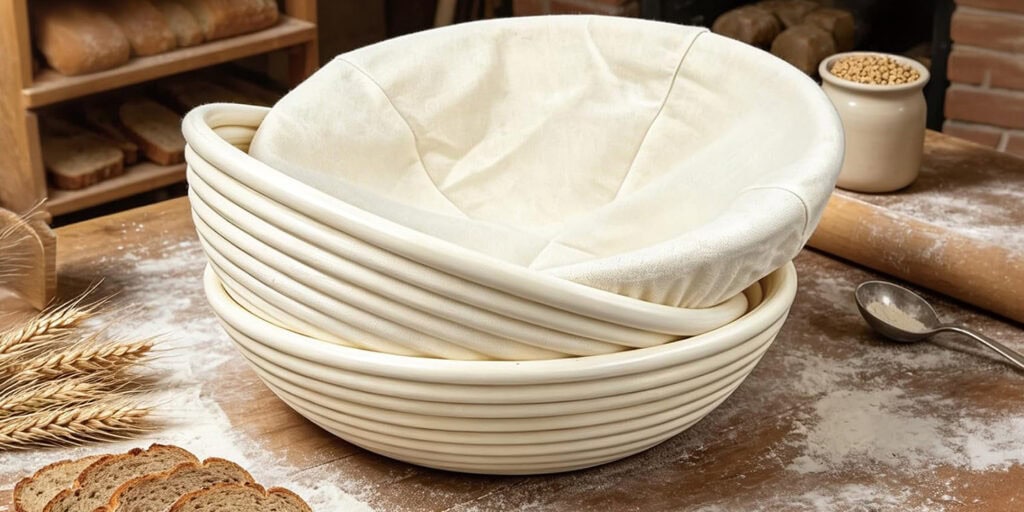 Set of three 10-inch round banneton proofing baskets for sourdough boules
