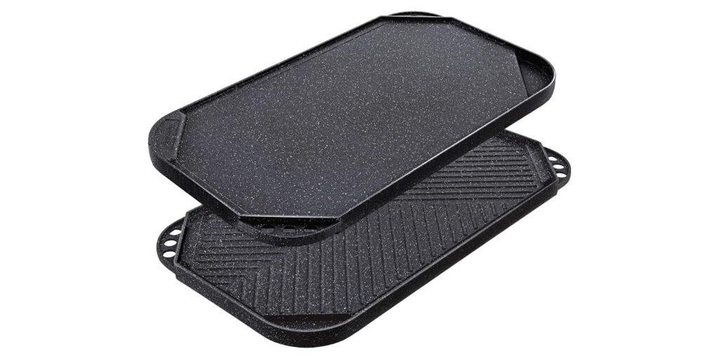Double burner flat top griddle for cooking pancakes and breakfast