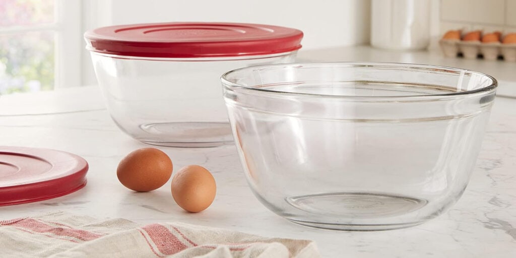 Large stainless steel mixing bowl used for sourdough bread dough