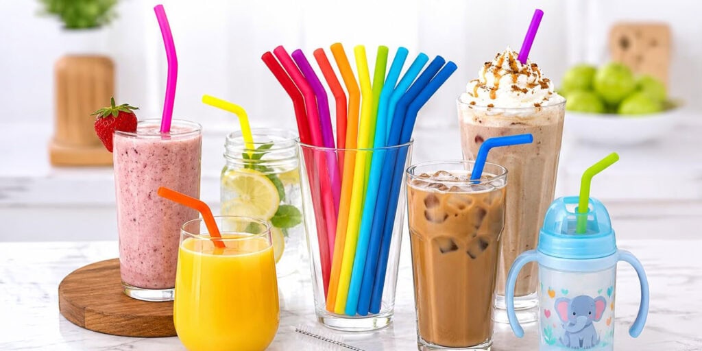 Colorful reusable silicone drinking straws